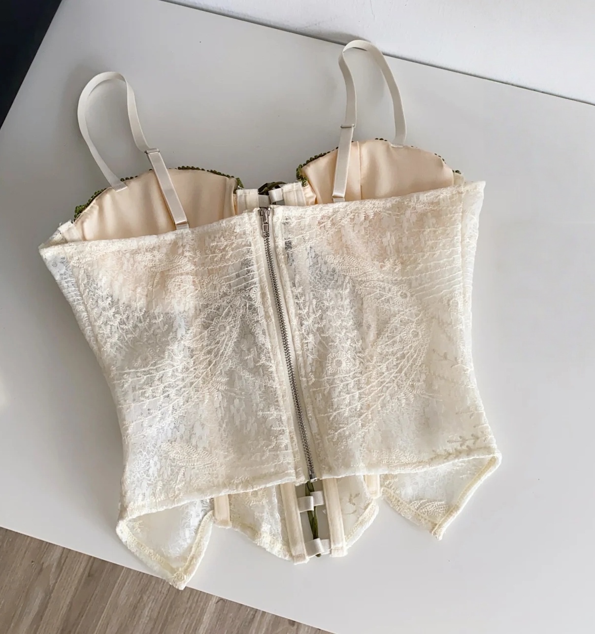 Vintage Lace-Up Corset Top Womens  Embroidered Bustier Shaped Slim Tank Top